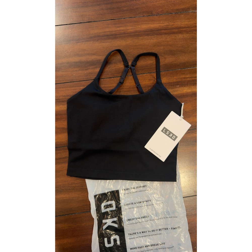 LSKD Twist Performance Tank with Shelf Bra Black Women XS Zephyr Fabric NWT NEW